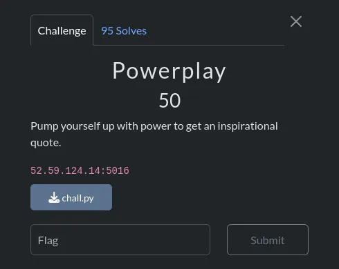 The screenshot of the challenge showing an ip:port and link to the code.