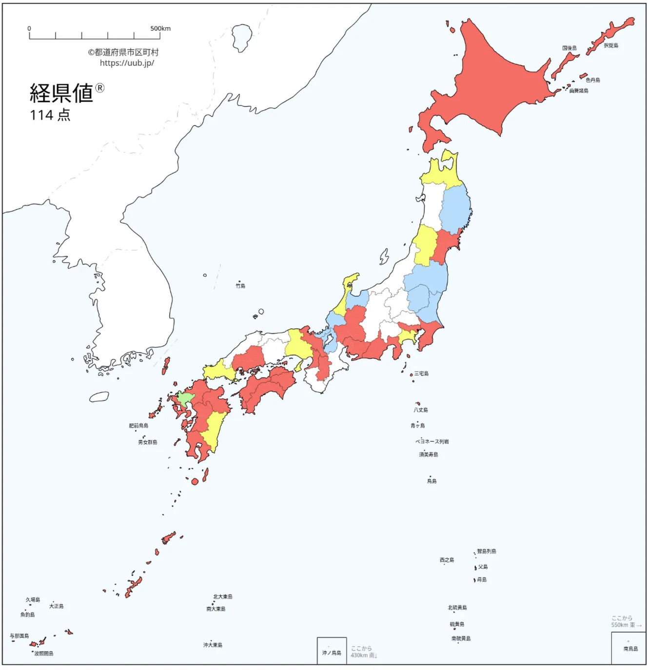 Map of Japan depicting my travels per prefecture.