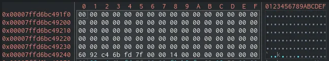 screenshot of stack showing zeroes overwriting the flag