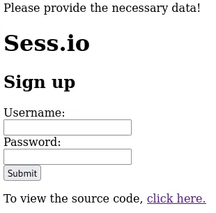 The screenshot of the ui showing a username+password form and a link to the source code.